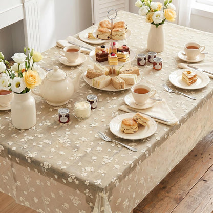 Gauze Flower Table Cloth, Beige, 60×104 Inch Rectangular2