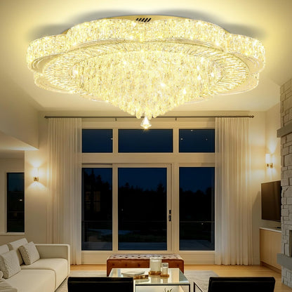 Modern Crystal Chandelier for Living Room 40In Gold Crystal Raindrop Ceiling Light for Room Bedroom LED Dimmable 3000-6000K4