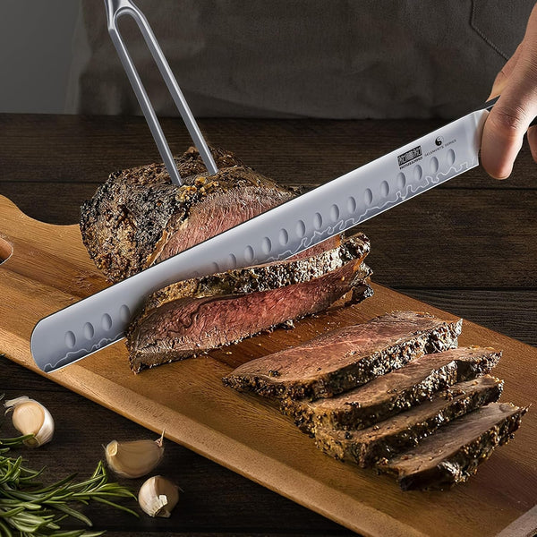 Cleaver Knife 7 Inch & Brisket Knife 12 Inch, Razor Sharp Japanese High Carbon Steel Meat Cleaver, Professional Carving Knives for Meat Cutting and BBQ7