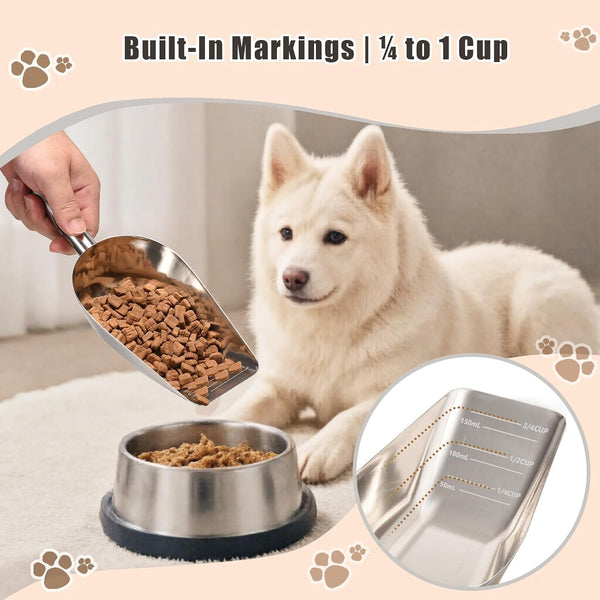 Matel Pet Dog Cat Food Measuring Scoop 1 Cup,Food-Grade 304 Stainless Steel Material,Long Handle and Dishwasher-Safe4