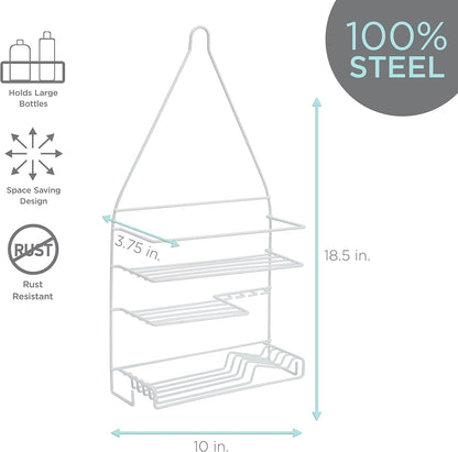 Shower 3 Tier Shower Caddy | 3 Tier Shelves | Soap Dish Holder | Razor Slots | Wash Cloth Hook | Loofah Hook | White | Rust Resistant | Bathroom Accessories3