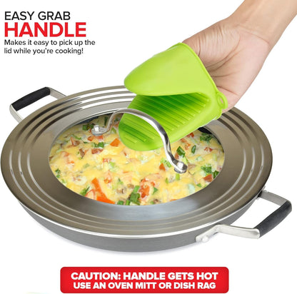 Universal Lid with Tempered Glass Top for Pots & Pans, Fits 8.25, 9, 10, 11, and 12 Inch Cookware - Large Replacement Frying Pan Cover, Cast Iron Skillet Lids - Stainless Steel4