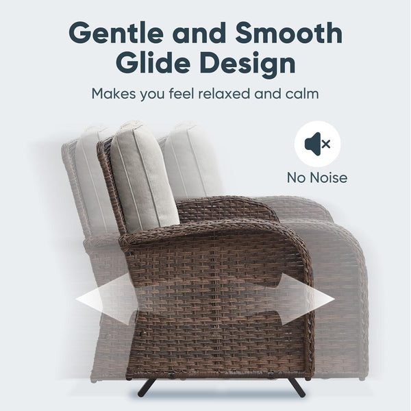 6 Pieces Wicker Patio Conversation Sets with Outdoor Swivel Rocker Chairs and Loveseat Glider Chair, All-Weather Rattan Furniture Set for Deck Patio Backyard Sunroom Brown5