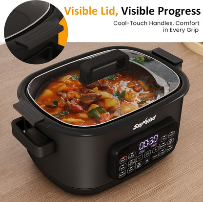 12-In-1 Programmable Slow Cooker 6.5QT with Timer & Keep Warm | Multicooker with Timer & Temp Control, Dishwasher Safe Lid & Removable Nonstick Crock, Stainless Steel Rack, Black9