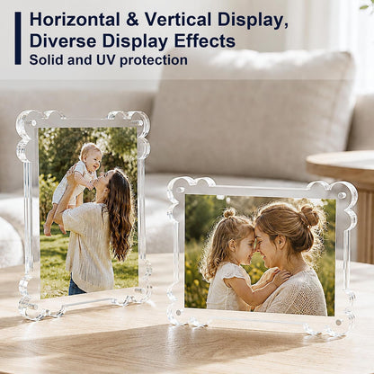 Acrylic Picture Frame, 4X6 Magnetic Picture Frames Double Sided,10+10Mm Thick Block, Clear Photo Scalloped Frames Freestanding,Frameless Freestanding Picture Frames Gift for Desktop Display5