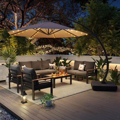 Aluminum Patio Furniture Set with Umbrella 7 Seats, Oversized Outdoor Sectional with Washable Thick Cushions, Coffee Table, Patio Conversation Sets for Porch, Balcony, Deck4