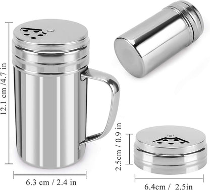 13Oz Salt and Pepper Shakers with Adjustable Pour Holes, Stainless Steel Dredge Shaker, Seasoning Spice Shakers for Salt Pepper Cinnamon Sugar Flour9