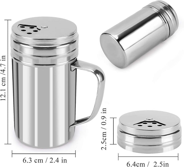 13Oz Salt and Pepper Shakers with Adjustable Pour Holes, Stainless Steel Dredge Shaker, Seasoning Spice Shakers for Salt Pepper Cinnamon Sugar Flour9