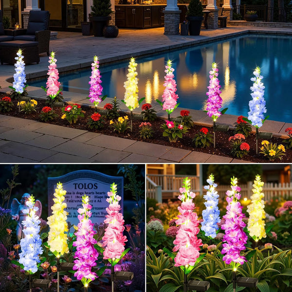 Solar Lights Outdoor Garden Decor, 4 Pack Upgraded Delphinium Solar Garden Lights with 36 Leds, Vivid Flowers Outdoor Waterproof for Landscape Patio Yard Decor6