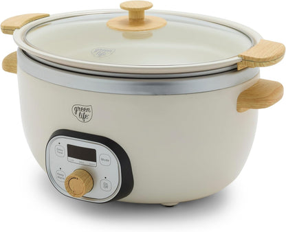 6QT Ceramic Nonstick Slow Cooker, Cooktop/Oven Safe, Cream | Pfas-Free Nonstick Removeable Inner Pot, Dishwasher Safe Components, Programmable, Keep Warm, Delay Timer, Family Sized1