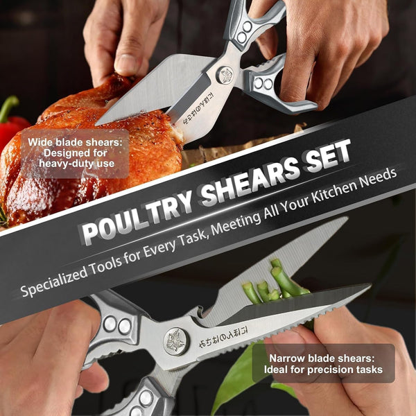 Huusk Viking Japanese Meat Cleaver with Silver Heavy Duty Kitchen Scissors Set7