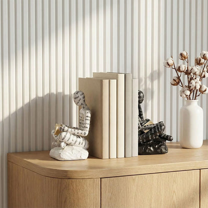 Book Ends for Heavy Books Set of 2, Modern Abstract Thinker Book Ends for Shelves and Desk - Resin with Non-Slip Pads, Bookends for Shelves, Modern Black White Office Decor Bookends6