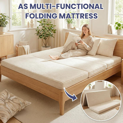 Convertible Sofa Bed, 4-In-1 Boneless Loveseat with Removable Armrests Backrest, Corduroy Futon Couch Bed with Pillow, Foldable Mattress Sleeper Sofa for Living Room Bedroom Small Place (Beige)5