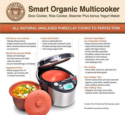 Smart Organic Clay Pot Multi Cooker - Toxin Free Clay Rice Cooker, Delay Start Slow Cooker, Stew Cooker, Electric Soup Pot, Yogurt Maker, with Natural Earthen Clay Crock, 6 Cup / 3.2-Quart4