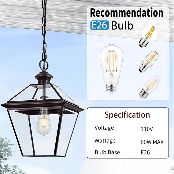 Copper Outdoor Pendant Light Fixtures, 16.5" H Large Lantern4