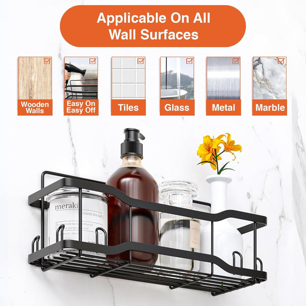 Shower Caddy Bathroom Shelves, the Athena Silken 4 Set, 40LB Capacity, Adhesive Tape No Drill - Rustproof -Gorgeous Powder Coated 304 Stainless Steel Shower Organizer for Kitchen & Home Decor - Black6