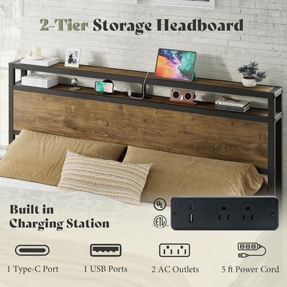 King Size Platform Bed Frame with Charging Station4