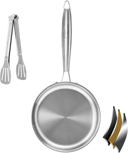 Tri-Ply Stainless Steel Frying Pan 8 Inch Small Skillet for Chef'S Cooking Pan Induction Oven Dishwasher Safe, Compatible with All Cooktops up to 600℉ with Kitchen Tongs(Detachable Handle)1