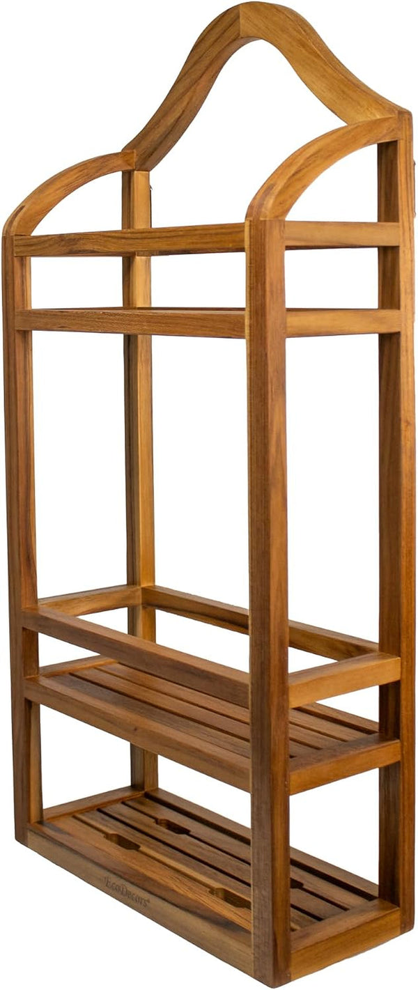 Wall Mount Teak Shower Caddy, Bathroom Organizer Shelf1