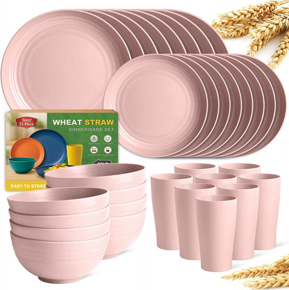 32-Piece Plates and Bowls Sets for 8, Pink Kitchen Dinnerware Sets1
