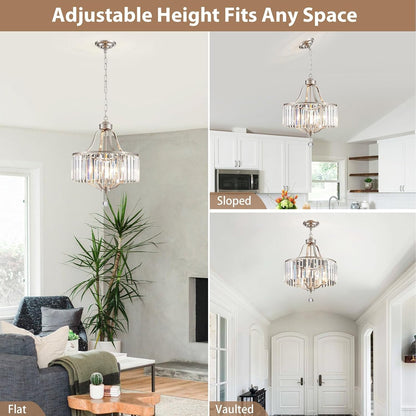 Modern Crystal Chandeliers round 4-Light Large Brushed Nickel Pendant Lighting Fixture for Dining Room Living Room Kitchen Island Bedroom Hallway Hall Foyer, 15.7"5