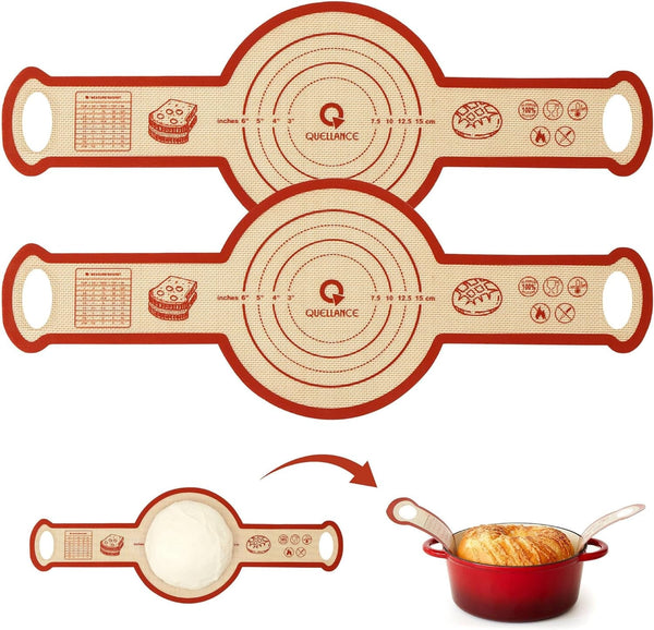 Silicone Sourdough Bread Sling Mat - 2Set round Dough Baking Slings for Dutch Oven, Nonstick High Degree Kitchen Sourbread Making Loaf Pan Lifter Liner, Reusable Cooking Transfer Mats with Long Handle1