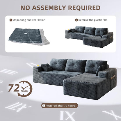 109" Boneless Couches for Living Room, Modular Sectional Sofa with Oversized Chaise, L-Shape Cloud Couch with Deep Seat (Dark Gray, Right Facing Chaise)8