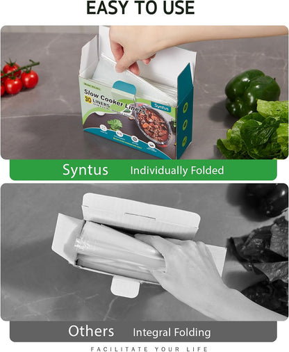 30 Slow Cooker Liners, Extra Large 14"X 22" Fit 6QT to 10QT Pots | BPA Free, Heat-Resistant up to 400°F, Durable Nylon Blend, High Tenacity, 100% Leak-Proof, Disposable Liners, Easy Cleanup5