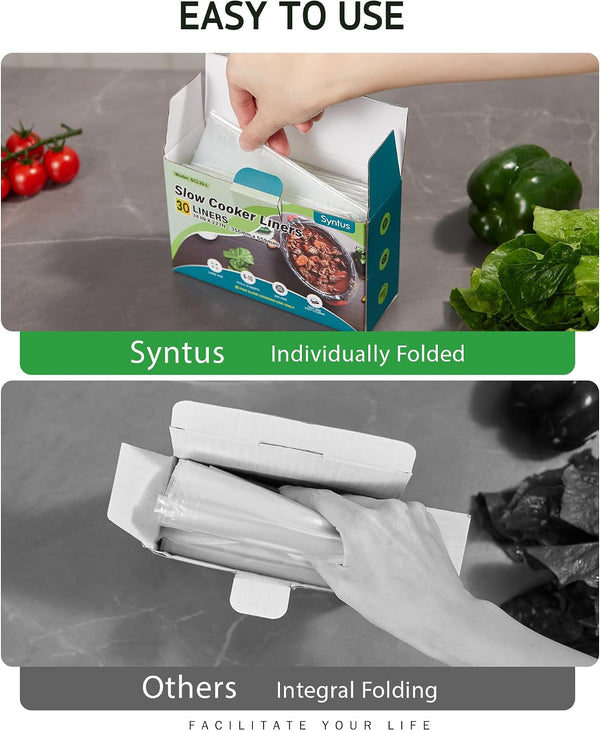 30 Slow Cooker Liners, Extra Large 14"X 22" Fit 6QT to 10QT Pots | BPA Free, Heat-Resistant up to 400°F, Durable Nylon Blend, High Tenacity, 100% Leak-Proof, Disposable Liners, Easy Cleanup5