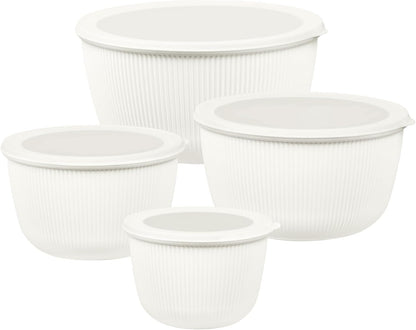 Plastic Mixing Bowls with Lids Set,4.97Qt Large Capacity Deep Nesting Bowl,8 Pieces Set Bpa-Free Prep Bowls,Dishwasher & Microwave Safe,Beige1