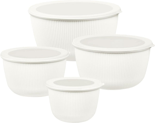 Plastic Mixing Bowls with Lids Set,4.97Qt Large Capacity Deep Nesting Bowl,8 Pieces Set Bpa-Free Prep Bowls,Dishwasher & Microwave Safe,Beige1