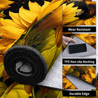 3X4Ft Floral Area Rugs,Sunflower Jungle Butterfly Rug,Sunflower Rug for Living Room Decoration in Spring Summer Children'S Bedroom Washable with Rubber Backing Sun Flower Bathroom Mat5