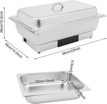 9L 2-Compartment Electric Chafing Dish, 110V Buffet Food Warmer, 600W Stainless Steel Electric Food Heating Tray with Touchscreen Temperature Control for Catering Banquet Party and Home Use2