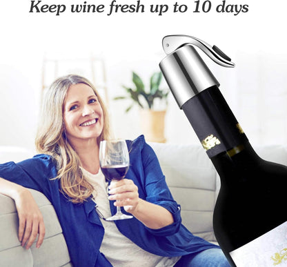2-Pack Wine Stoppers, Airtight Seals to Keep Wine Fresh, Easy Press-To-Seal | Leakproof for Horizontal Storage, Expanding Silicone Seal, Reusable, Sleek Stainless Steel Design, Ideal Gift for Wine Lovers3
