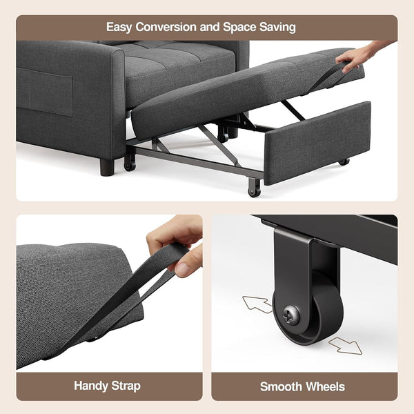 Convertible Sofa Chair Bed, 3-In-1 Linen Pull Out Chair, Dark Gray7