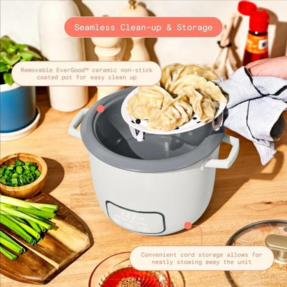 Wonderful Electric Rice Cooker 6-Cup COOKED, 3-Cup UNCOOKED, Ceramic Nonstick, Touch Display, Keep Warm 2 Hrs, 4 Presets, Glass Lid (White Icing)2
