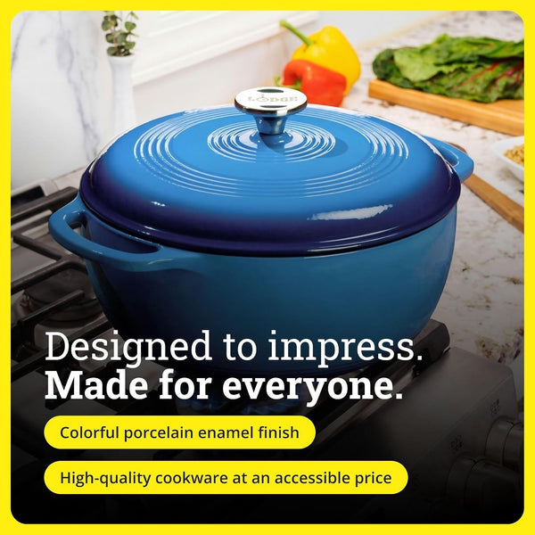 Essential Enamel Cast Iron Dutch Oven, 6 Quart, Caribbean Blue | Ideal for Bread Baking, Braising, Marinating & Slow Cooking, Features Moisture-Sealing Lid & Dual Handles6