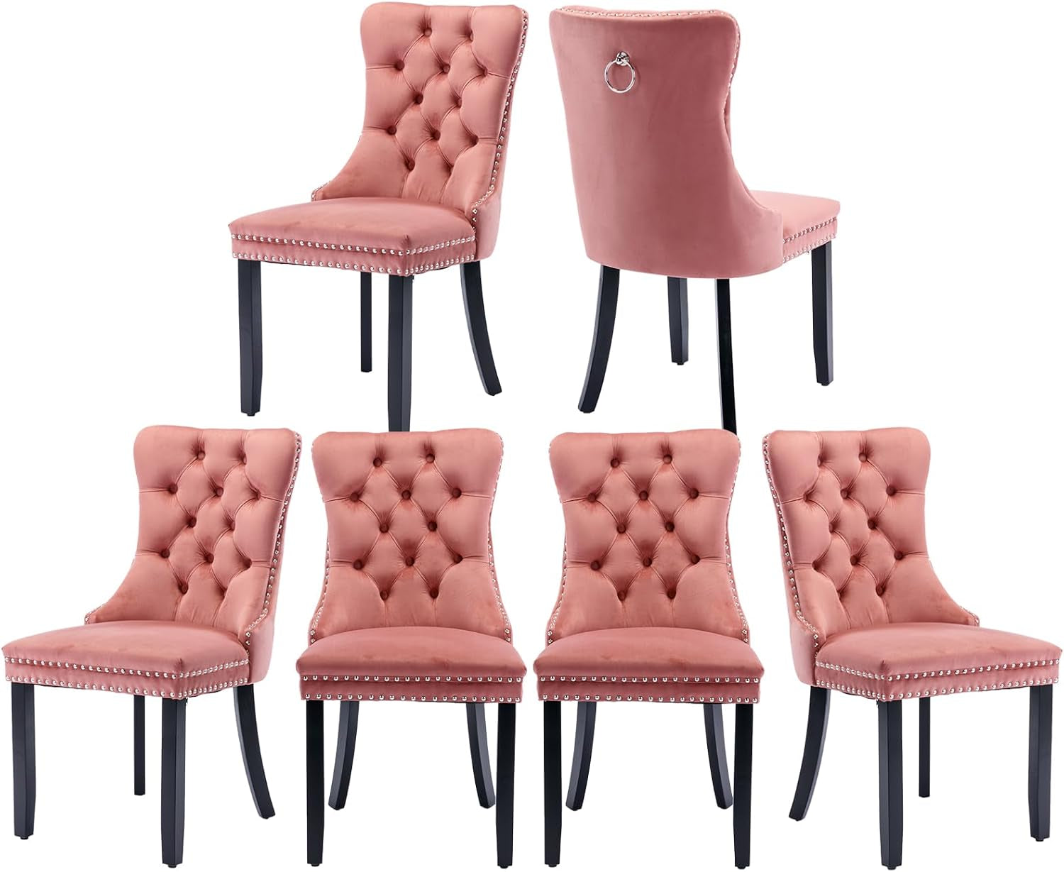 pink-velvet-dining-chairs-set-of-6-tufted-back-with-ring-pull-nailhead-trim-padded-seat-and-back-solid-wood-legs-armless-design-modern-style-dining-room-kitchen-or-restaurant