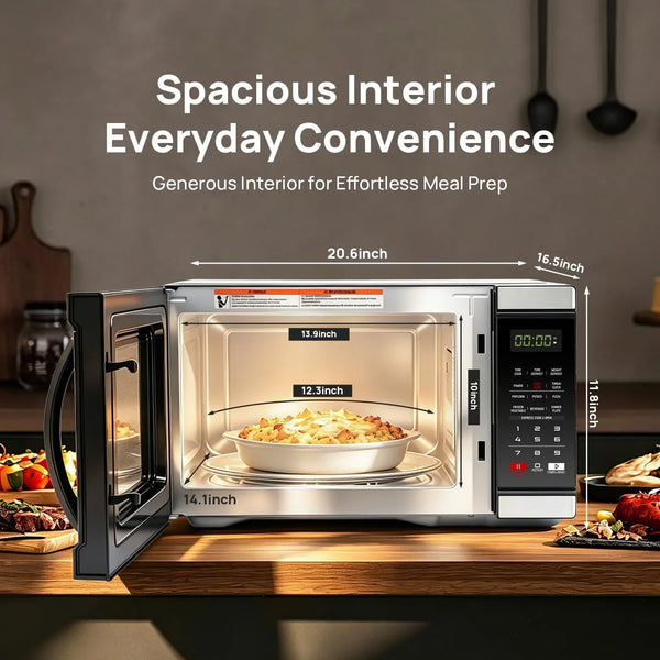 Microwave Countertop Ovens 1000 Watt, Black Small Microwave 1.1 Cu Ft, Large Microwave Digital 6 Auto Cooking, Eco Mode, Child Lock, 10 Power Level, Led Display, Easy Clean, Memory Function2