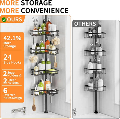 Corner Shower Caddy Tension Pole, 2-Steps Install Bathroom Organizer5