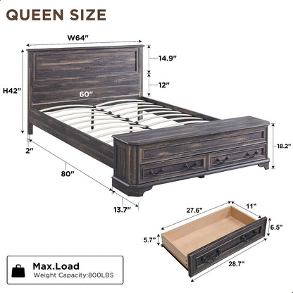 Farmhouse Queen Bed with Headboard and Storage Bench2
