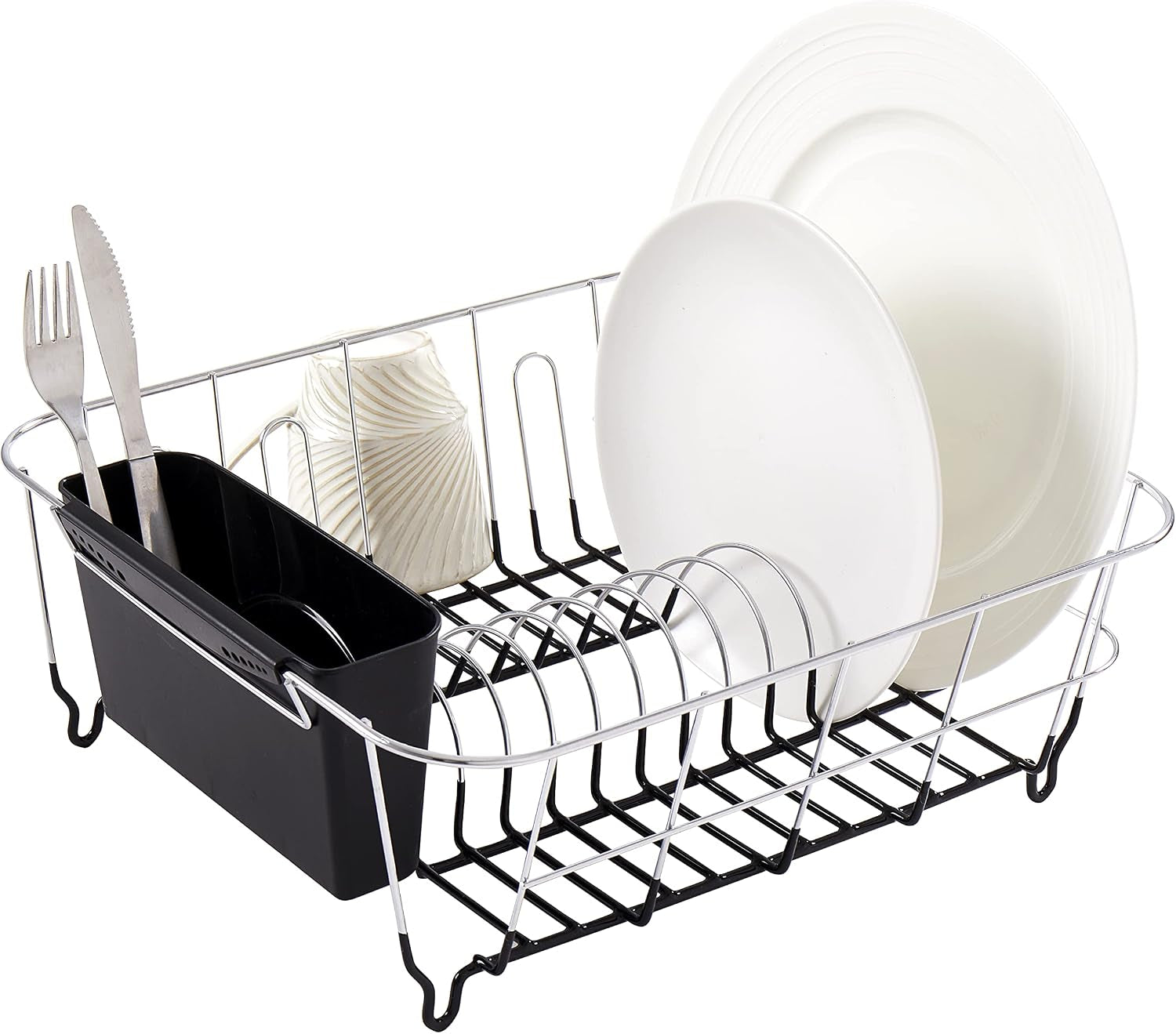 2-piece-dish-drying-rack-set-drainer-with-utensil-holder-simple-easy-to-use-fits-in-most-sinks-14-5-x-13-x-5-25-black