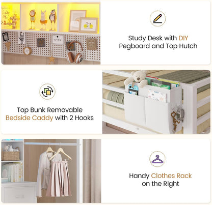 Loft Bed Twin Size with L-Shaped Desk,Bookshelf and Charging Station Metal Twin Loft Bed with 6 Storage Drawers,Open Shelves and Hutch,Loft Twin Beds with Led Lights and Safety Guardrail,White8