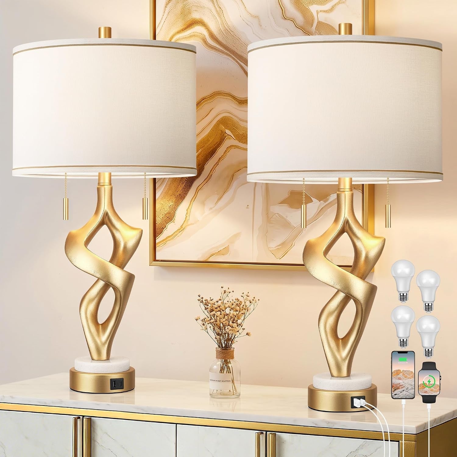 gold-table-lamps-for-living-room-set-of-2-modern-nightstand-lamps-with-marble-base-charging-ports-rustic-resin-table-lamp-for-bedrooms-with-pull-chains-switch-4-x-bulbs-included-26