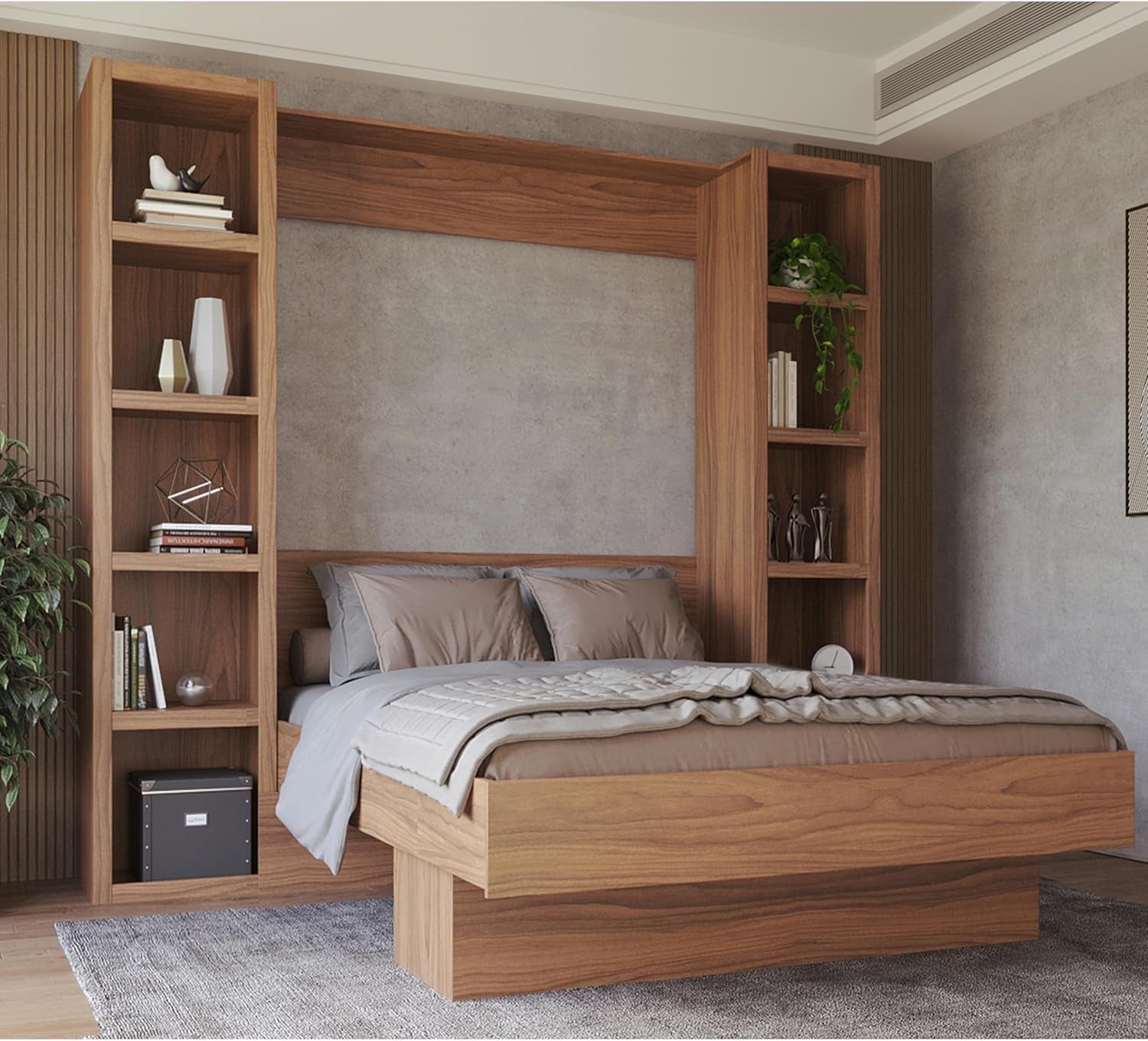 easy-lift-queen-murphy-wall-bed-in-brown-wood-grain-with-two-bookshelves