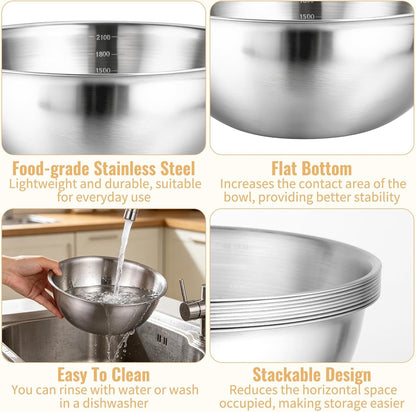 12 Pcs Stainless Steel Mixing Bowls with Graduations, Reusable Metal Mixing Bowls, Stackable Baking Food Storage Containers for Salads, Snacks, Noodles & Meal Prep3