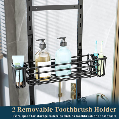 over the Door Shower Caddy - 5 Tier Adjustable Shower Organizer Hanging with 2 Toothbrush Holders & 4 Hooks, Rustproof Organizer Shelf, Storage Rack for Bathroom, Black3
