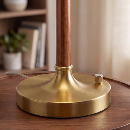 Table Lamp for Bedroom, Bedside Table Lamp with Linen Fabric Shade, Wood & Gold Metal Base, Nightstand Table Lamp for Bedroom, Living Room, Office, Mid Century Accent Lamp for Home Decor3