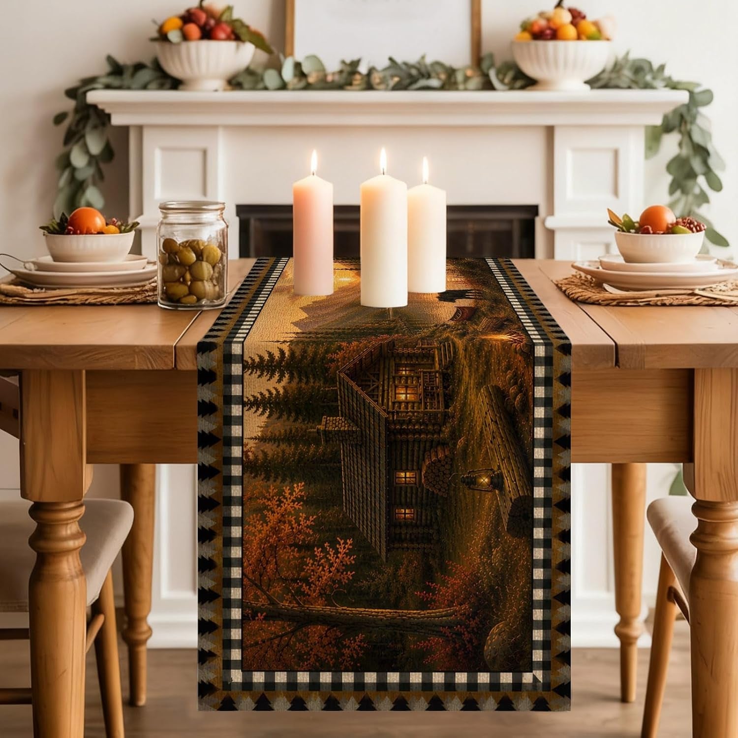mountains-bear-table-runner-cotton-linen-72-inch-holiday-dresser-scarves-farmhouse-country-cabins-pine-tree-brown-tablerunner-for-kitchen-coffee-dining-living-room-dinner-scarf-decor-13x72