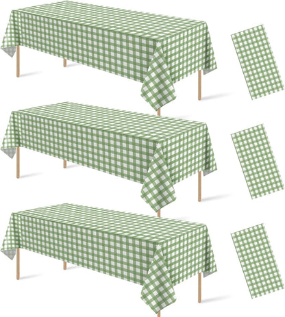 3 Pcs Sage Green Gingham Tablecloths, Checkered Table Covers 54 X 108 Inch | Green and White Checkered Tablecloths, Disposable Waterproof for Baby & Bridal Shower Picnic Camping Barbecue Birthday Party1